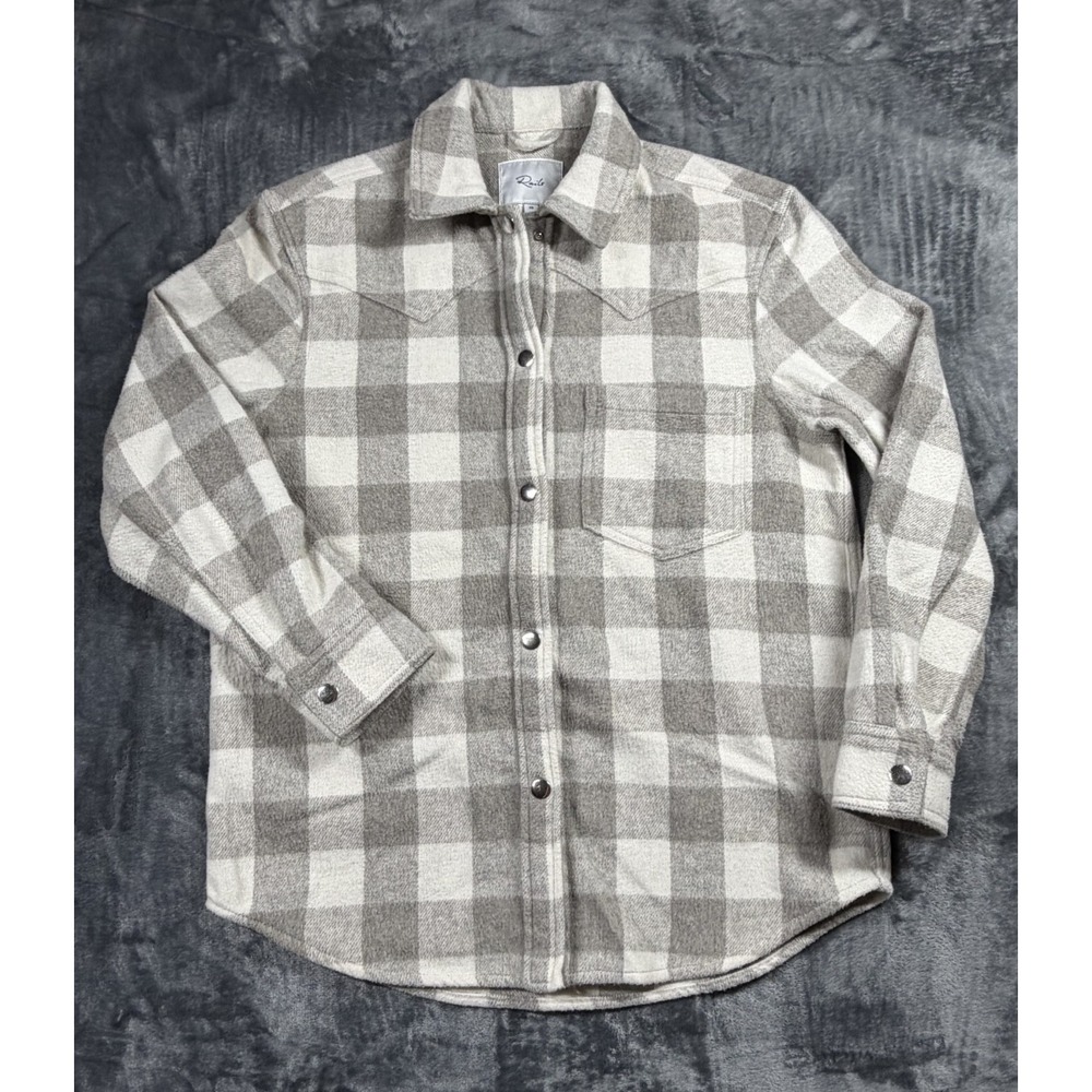 Rails Ivory Gray Wool Blend Buffalo Plaid Shacket XS